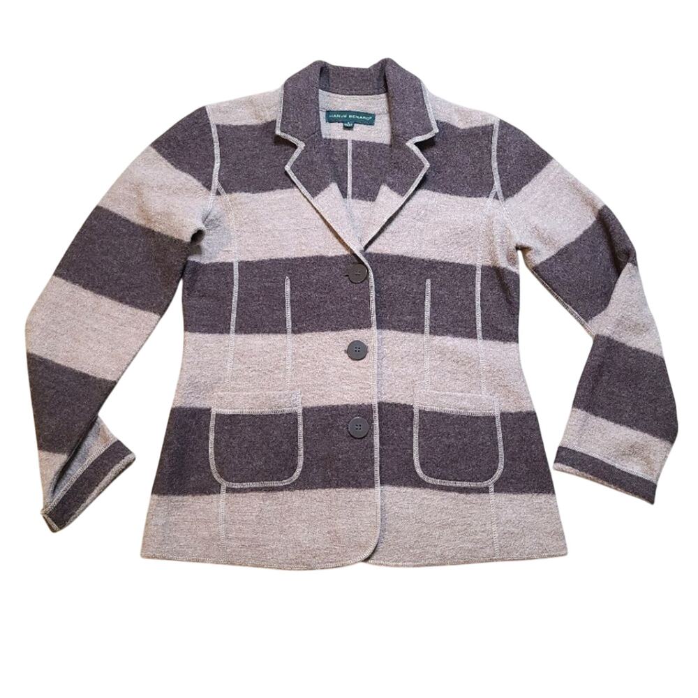 VTG Harve Benard Womens Brown Academia Cardigan Small Boiled Wool Stripe Sweater